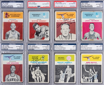 1961/62 Fleer Basketball Signed Cards Collection (12 Different) Including 5 Hall of Famers - All PSA/DNA-Graded or Authentic